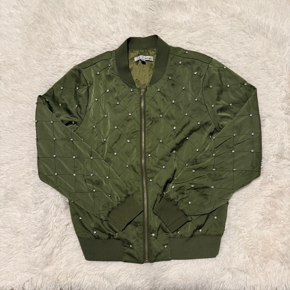 Jackets & Blazers - Wdny Women’s Embellished Zip-front Jacket in Olive Size M